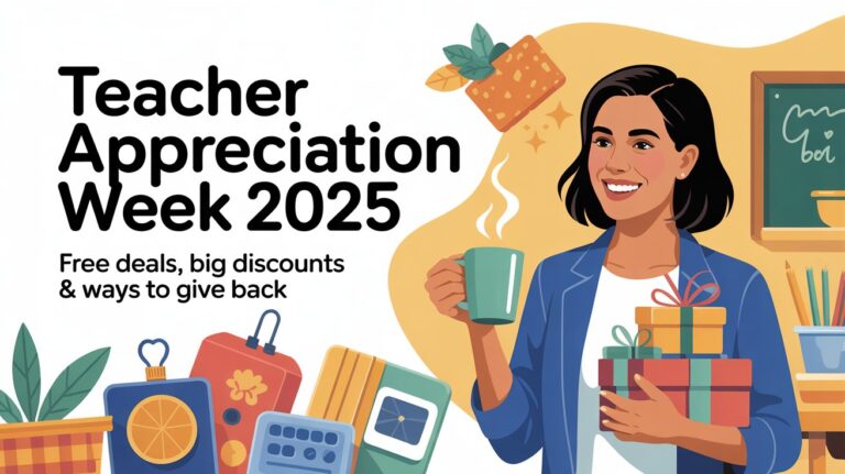Teacher smiling and holding gift bag during Teacher Appreciation Week 202
